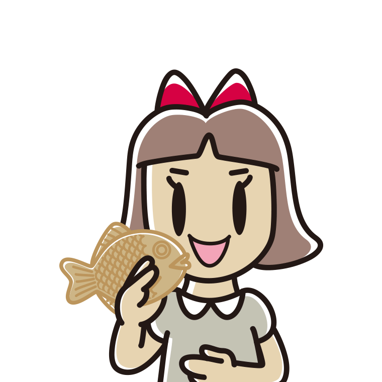 たい焼きを食べる小学生女子のイラスト【色あり、背景なし】透過PNG