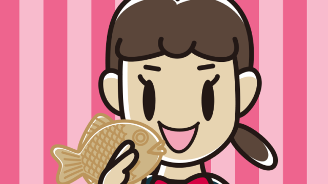 たい焼きを食べる女子中学生のイラスト【色、背景あり】PNG