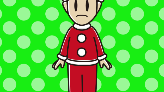 困るサンタ姿の男性のイラスト【色、背景あり】PNG