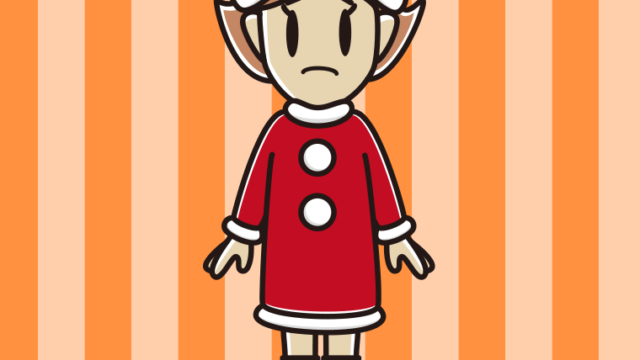 困るサンタ姿の女性のイラスト【色、背景あり】PNG