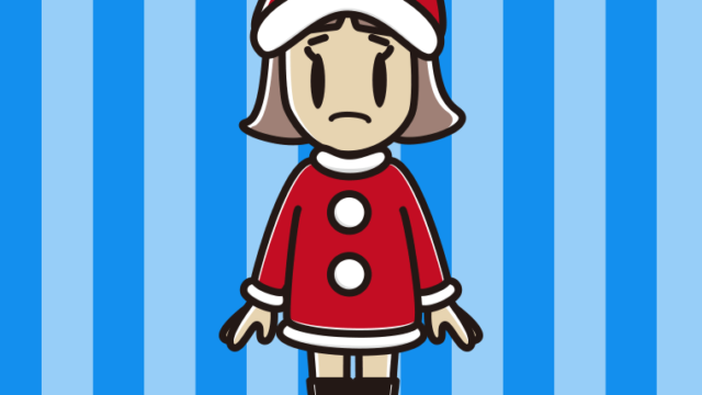 困るサンタ姿の小学生女子のイラスト【色、背景あり】PNG