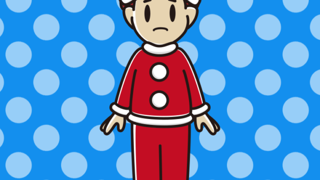 困るサンタ姿の男子大学生のイラスト【色、背景あり】PNG