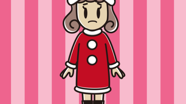 困るサンタ姿の女子大学生のイラスト【色、背景あり】PNG