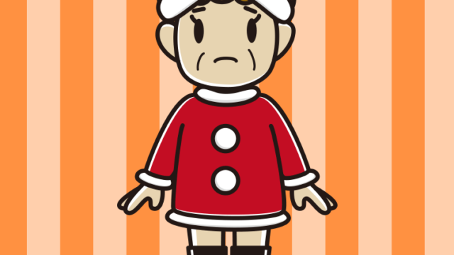 困るサンタ姿のおばさんのイラスト【色、背景あり】PNG