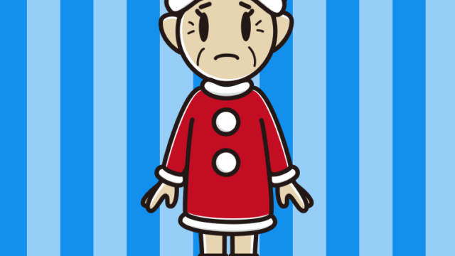困るサンタ姿のおばあさんのイラスト【色、背景あり】PNG