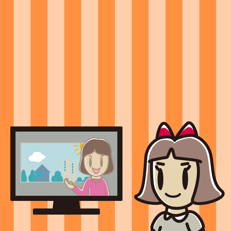 テレビを見る小学生女子のイラスト【色、背景あり】PNG