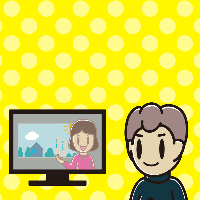 テレビを見る男子中学生のイラスト【色、背景あり】PNG