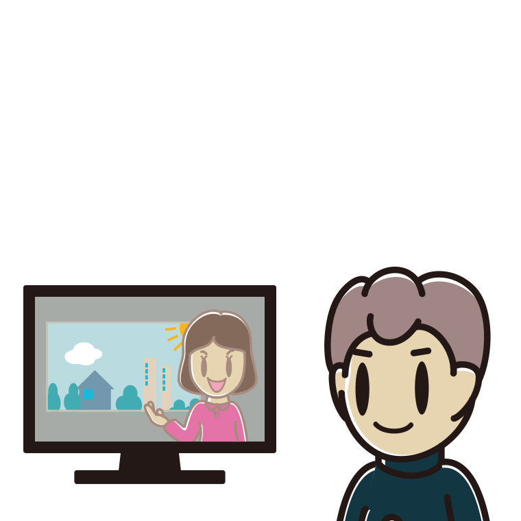 テレビを見る男子中学生のイラスト【色あり、背景なし】透過PNG