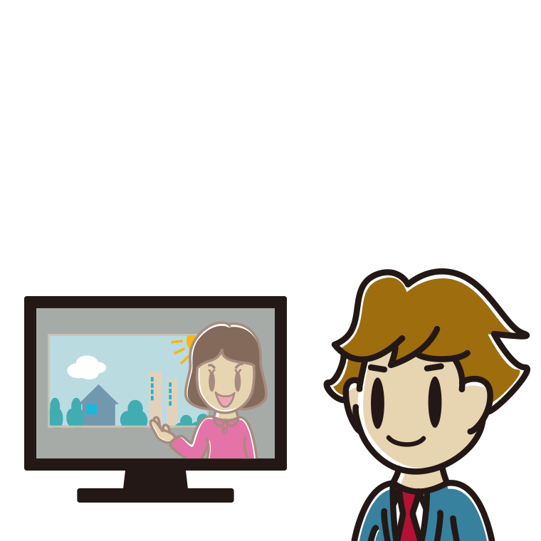 テレビを見る男子高校生のイラスト【色あり、背景なし】透過PNG