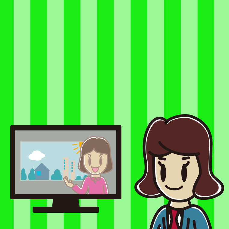 テレビを見る女子高校生のイラスト【色、背景あり】PNG