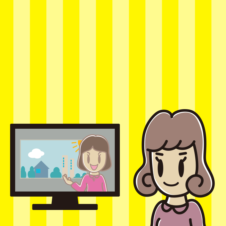 テレビを見る女子大学生のイラスト【色、背景あり】PNG