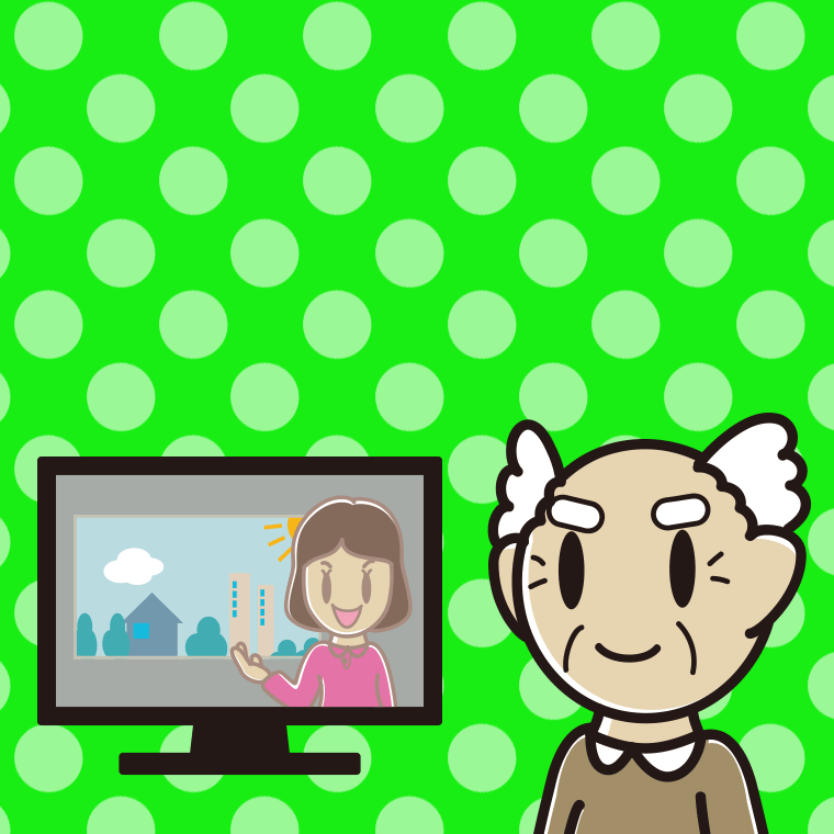 テレビを見るおじいさんのイラスト【色、背景あり】PNG