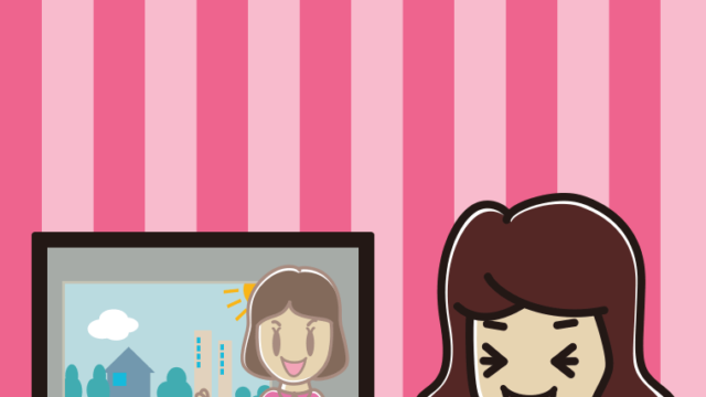 テレビを見て笑う女子高校生のイラスト【色、背景あり】PNG