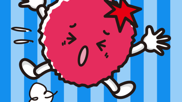 ぶつかるライチちゃんのイラスト【色、背景あり】PNG