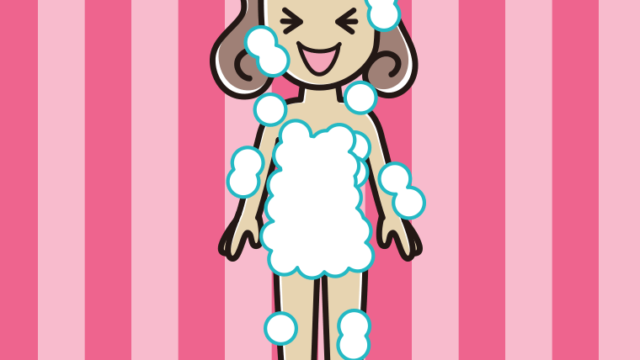 笑う泡だらけの女子大学生のイラスト【色、背景あり】PNG