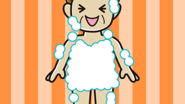 笑う泡だらけのおばさんのイラスト【色、背景あり】PNG