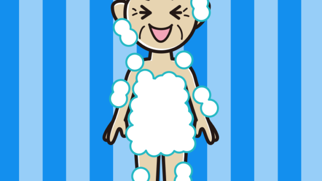 笑う泡だらけのおばあさんのイラスト【色、背景あり】PNG