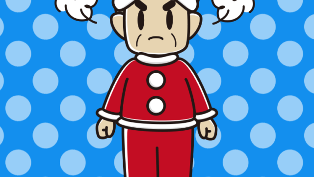 怒るサンタ姿のおじさんのイラスト【色、背景あり】PNG