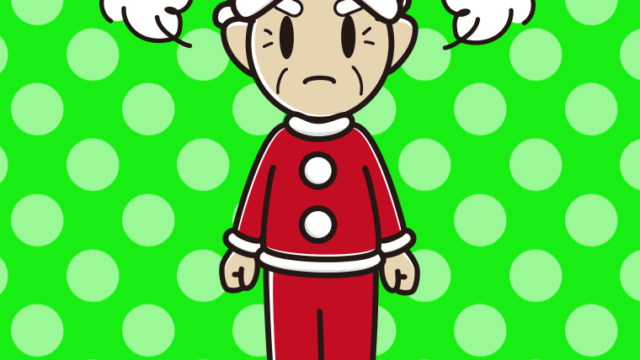 怒るサンタ姿のおじいさんのイラスト【色、背景あり】PNG