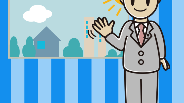 手を振る男性アナウンサーのイラスト【色、背景あり】PNG