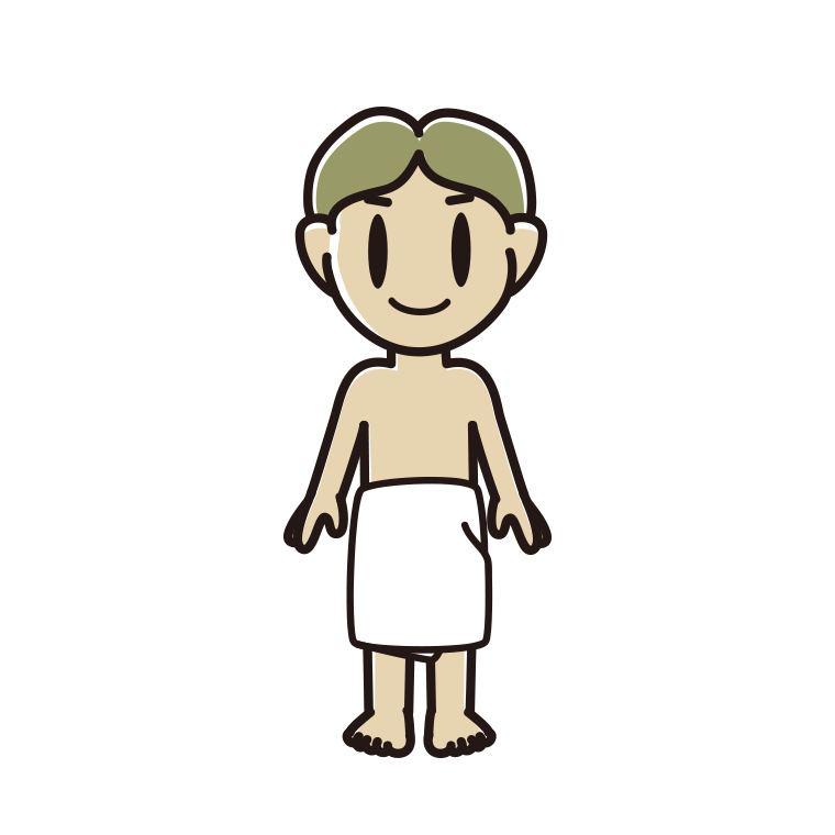 バスタオルを巻いた小学生男子のイラスト【色あり、背景なし】透過PNG
