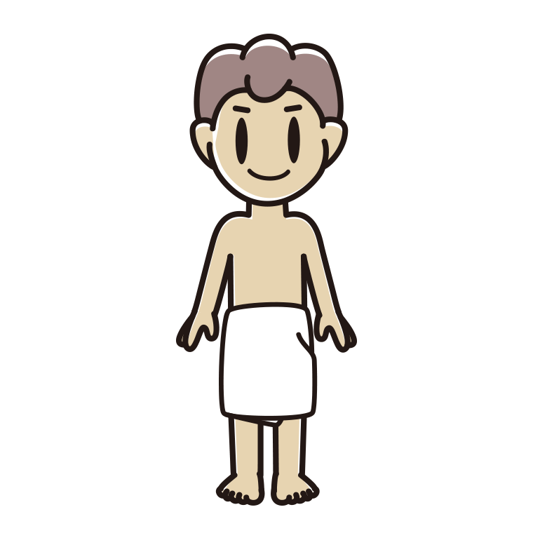バスタオルを巻いた男子中学生のイラスト【色あり、背景なし】透過PNG