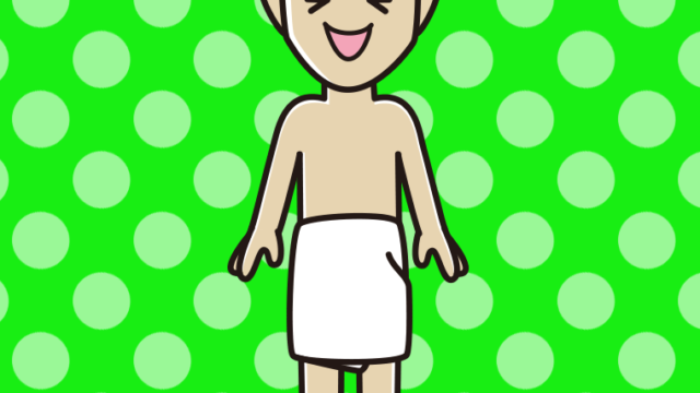 笑うバスタオル姿の男性のイラスト【色、背景あり】PNG