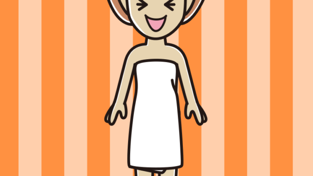 笑うバスタオル姿の女性のイラスト【色、背景あり】PNG