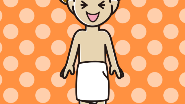 笑うバスタオル姿の男子高校生のイラスト【色、背景あり】PNG