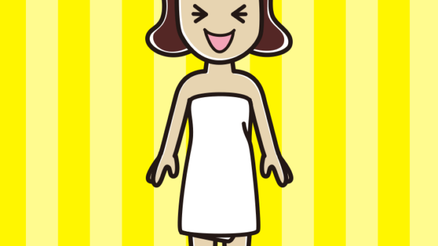 笑うバスタオル姿の女子高校生のイラスト【色、背景あり】PNG