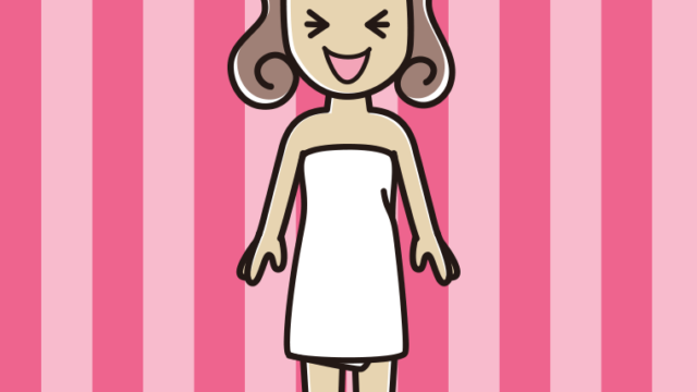 笑うバスタオル姿の女子大学生のイラスト【色、背景あり】PNG