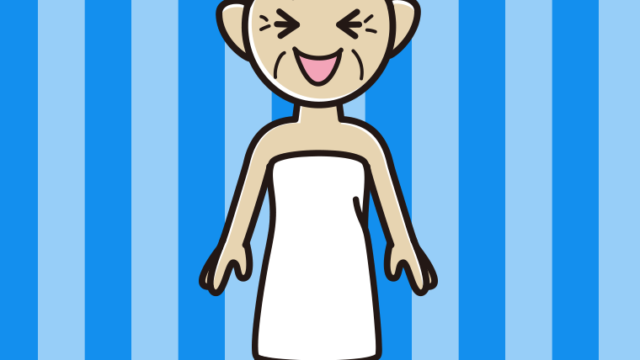 笑うバスタオル姿のおばあさんのイラスト【色、背景あり】PNG