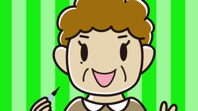 ほくろを描き足すおばさんのイラスト【色、背景あり】PNG