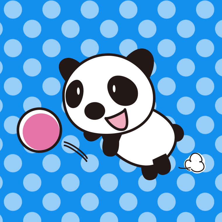 ボールを追うパンダちゃんのイラスト【色、背景あり】PNG