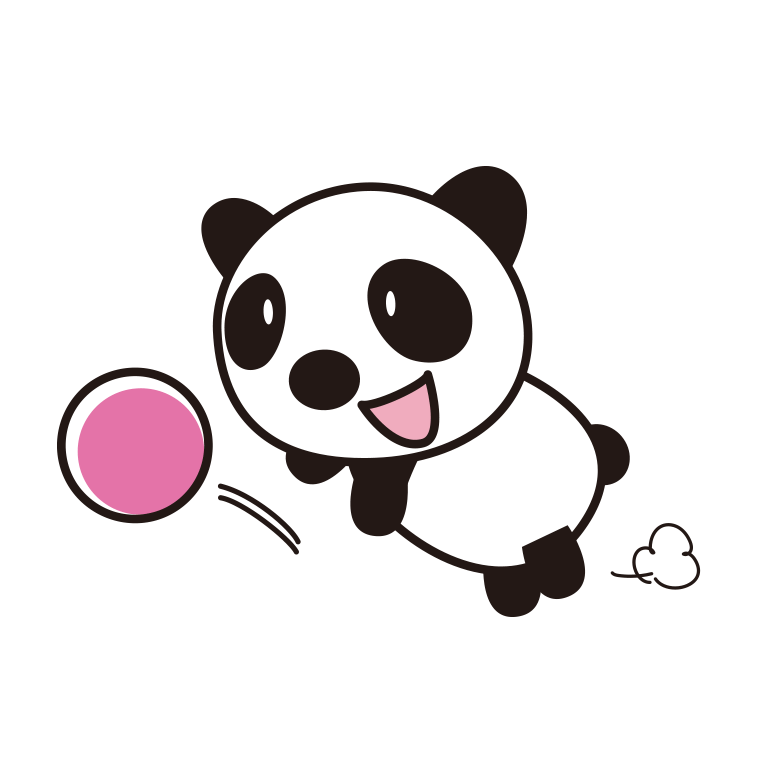 ボールを追うパンダちゃんのイラスト【色あり、背景なし】透過PNG