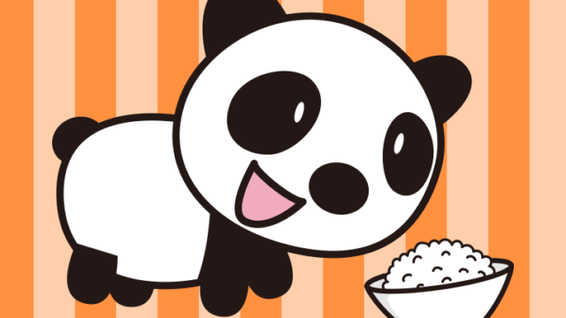 ごはんを食べるパンダちゃんのイラスト【色、背景あり】PNG