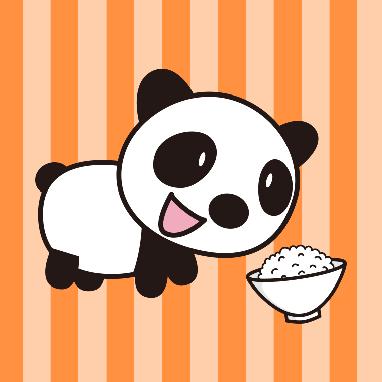 ごはんを食べるパンダちゃんのイラスト【色、背景あり】PNG
