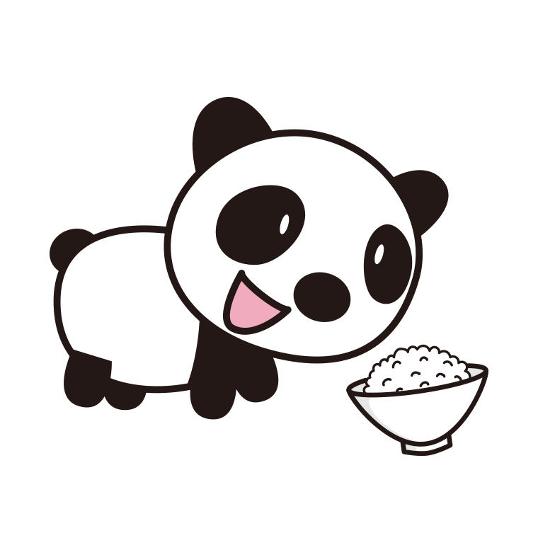 ごはんを食べるパンダちゃんのイラスト【色あり、背景なし】透過PNG