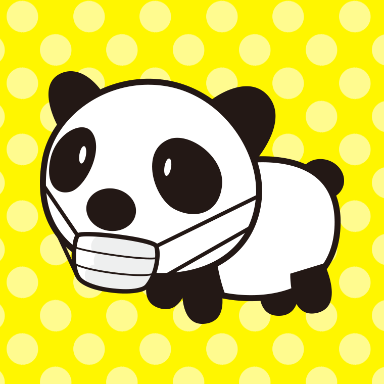 マスクをするパンダちゃんのイラスト【色、背景あり】PNG