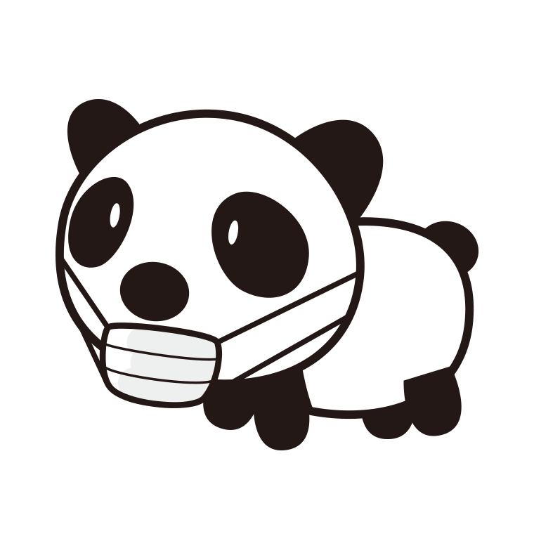 マスクをするパンダちゃんのイラスト【色あり、背景なし】透過PNG