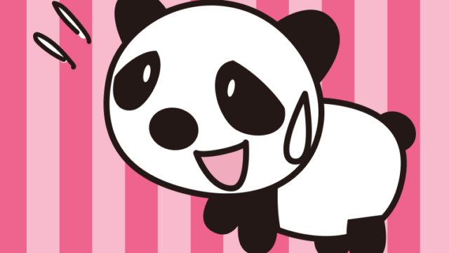 苦笑いするパンダちゃんのイラスト【色、背景あり】PNG