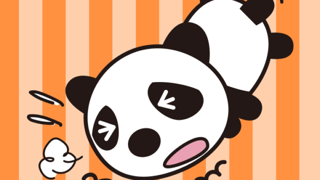 ズッコケるパンダちゃんのイラスト【色、背景あり】PNG