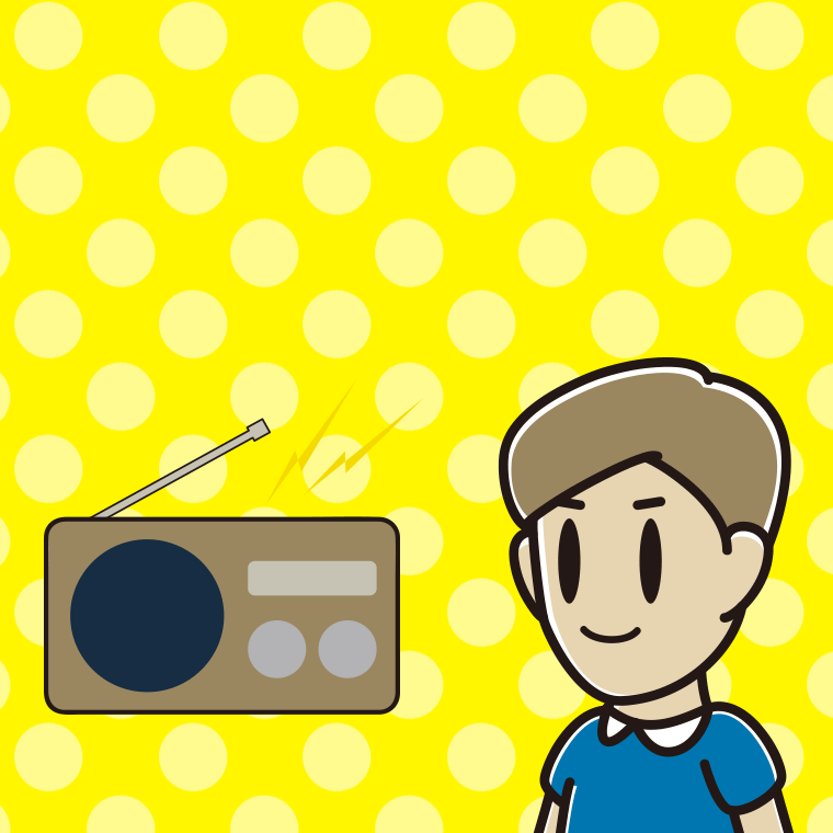ラジオを聴く男性のイラスト【色、背景あり】PNG