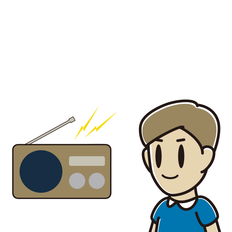 ラジオを聴く男性のイラスト【色あり、背景なし】透過PNG