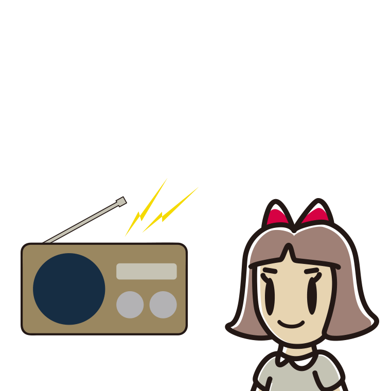 ラジオを聴く小学生女子のイラスト【色あり、背景なし】透過PNG