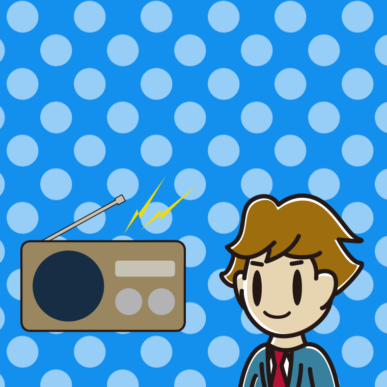ラジオを聴く男子高校生のイラスト【色、背景あり】PNG