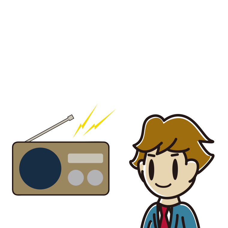 ラジオを聴く男子高校生のイラスト【色あり、背景なし】透過PNG
