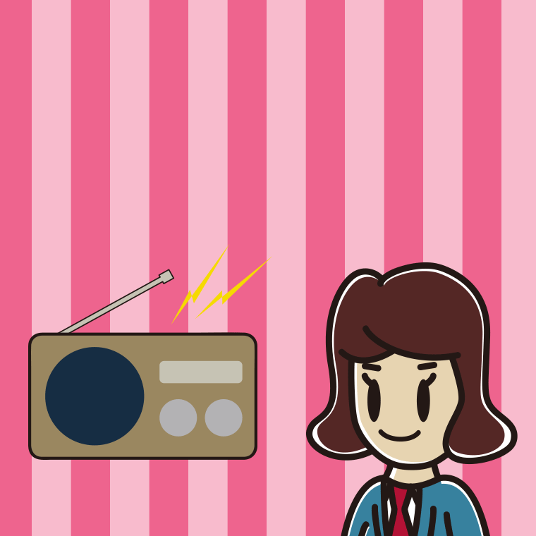 ラジオを聴く女子高校生のイラスト【色、背景あり】PNG