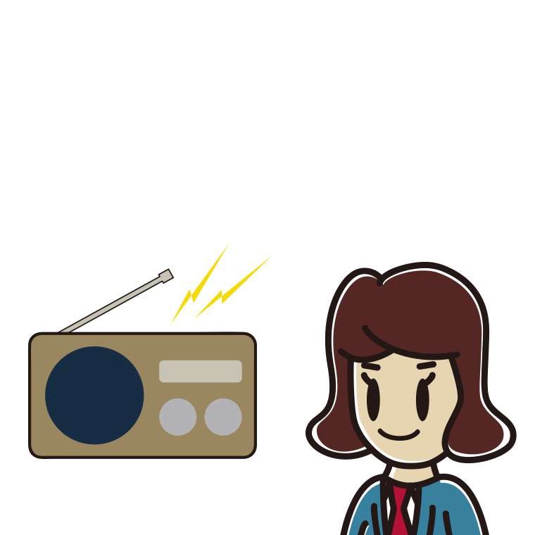 ラジオを聴く女子高校生のイラスト【色あり、背景なし】透過PNG