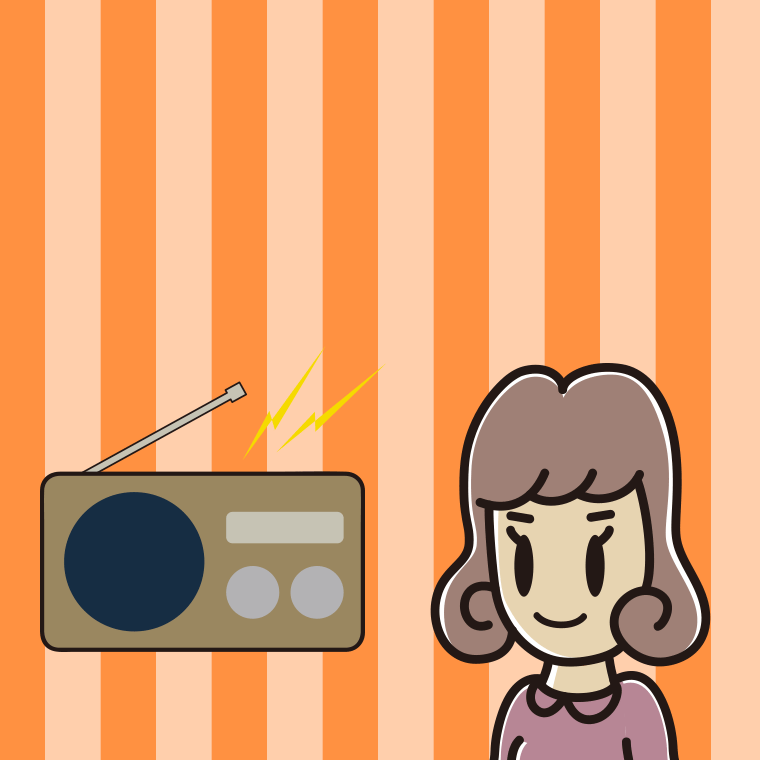 ラジオを聴く女子大学生のイラスト【色、背景あり】PNG